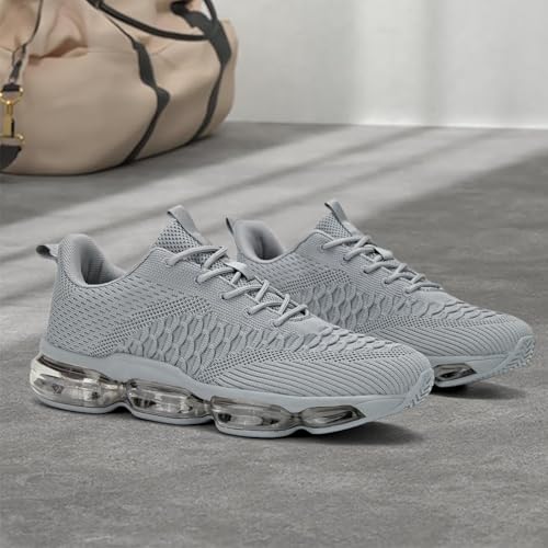 Socviis Men's Air Cushion Running Shoes Breathable Tennis Fashion Sneakers Non Slip Workout Casual Sport Shoes Gym Training Comfortable Walking Shoes Grey - Image 3
