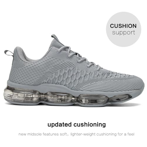 Socviis Men's Air Cushion Running Shoes Breathable Tennis Fashion Sneakers Non Slip Workout Casual Sport Shoes Gym Training Comfortable Walking Shoes Grey - Image 4