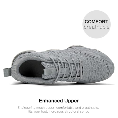 Socviis Men's Air Cushion Running Shoes Breathable Tennis Fashion Sneakers Non Slip Workout Casual Sport Shoes Gym Training Comfortable Walking Shoes Grey - Image 5