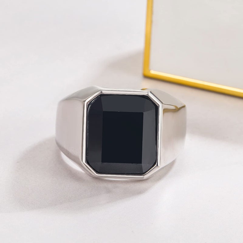 Dankadi 925 Sterling Silver Men Black Onyx Ring Square Circular Agate Signet Ring For Woman Index Finger Ring Sizes 6 to 13 For Band Mans Jewelry Gift For Him (Square Agate, 9) - Image 5