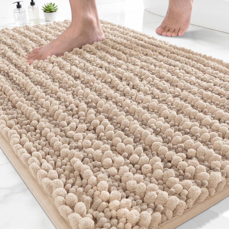 Yimobra Bathroom Rugs Non Slip Washable 24x17 Inch - Ultra Soft Absorbent Chenille Bath Mat, Quick Dry Shaggy Floor Carpet for Tub Shower, Light Brown Home Decor Accessories - Image 1