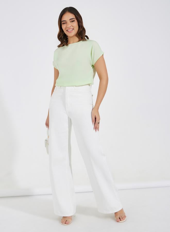 Styli Solid Round Neck Extended Sleeve Top - Image 2