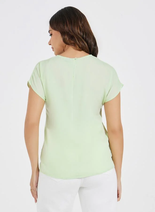 Styli Solid Round Neck Extended Sleeve Top