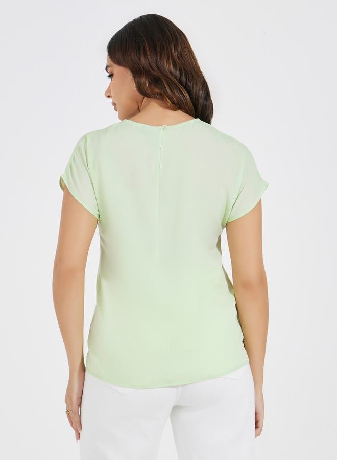 Styli Solid Round Neck Extended Sleeve Top - Image 5