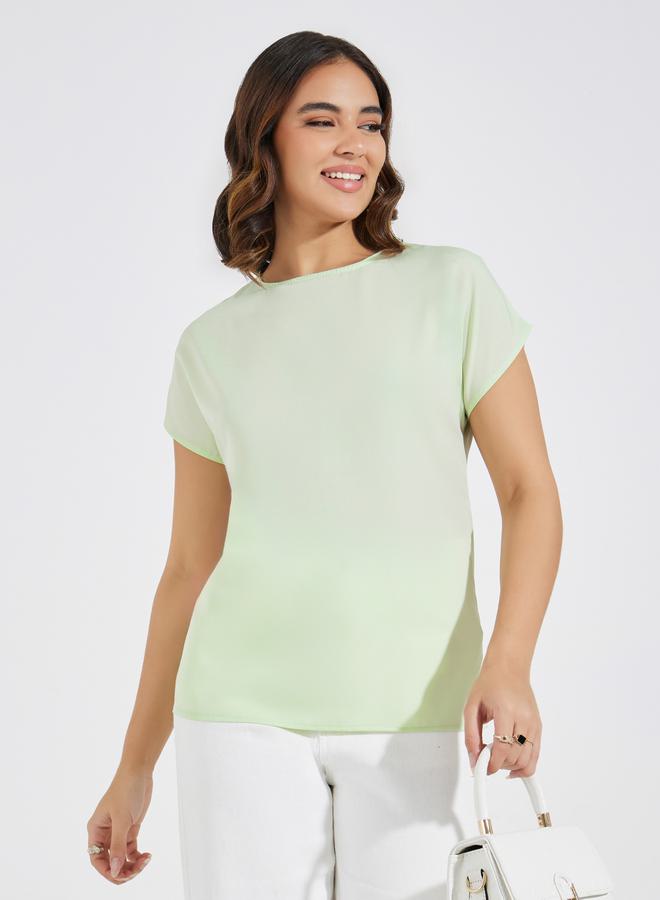 Styli Solid Round Neck Extended Sleeve Top - Image 3