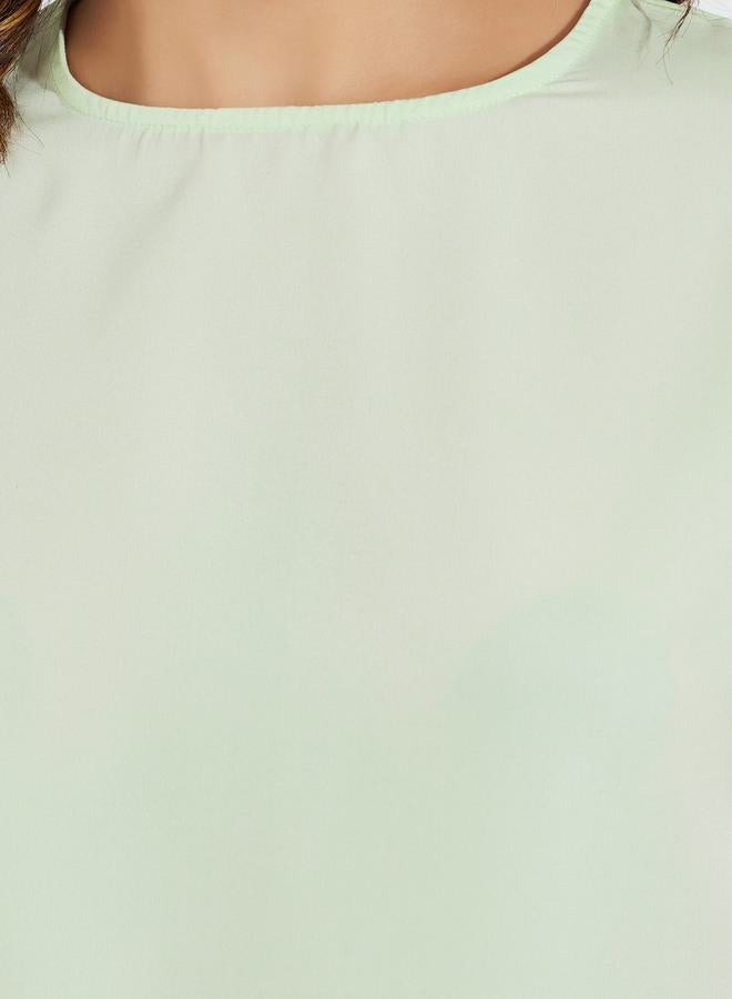 Styli Solid Round Neck Extended Sleeve Top - Image 4