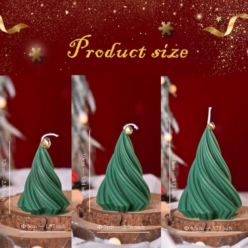 LPUSA Christmas Tree Candle Spiral Pillar Candles Scented Soy Wax,Christmas Table Decor,Winter Centerpieces,Fireplace Mantel, Seasonal Home Decor，Set of 3,Green - Image 2