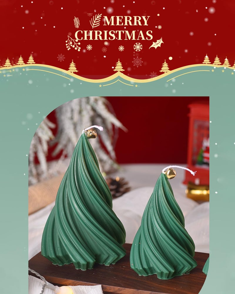 LPUSA Christmas Tree Candle Spiral Pillar Candles Scented Soy Wax,Christmas Table Decor,Winter Centerpieces,Fireplace Mantel, Seasonal Home Decor，Set of 3,Green - Image 3