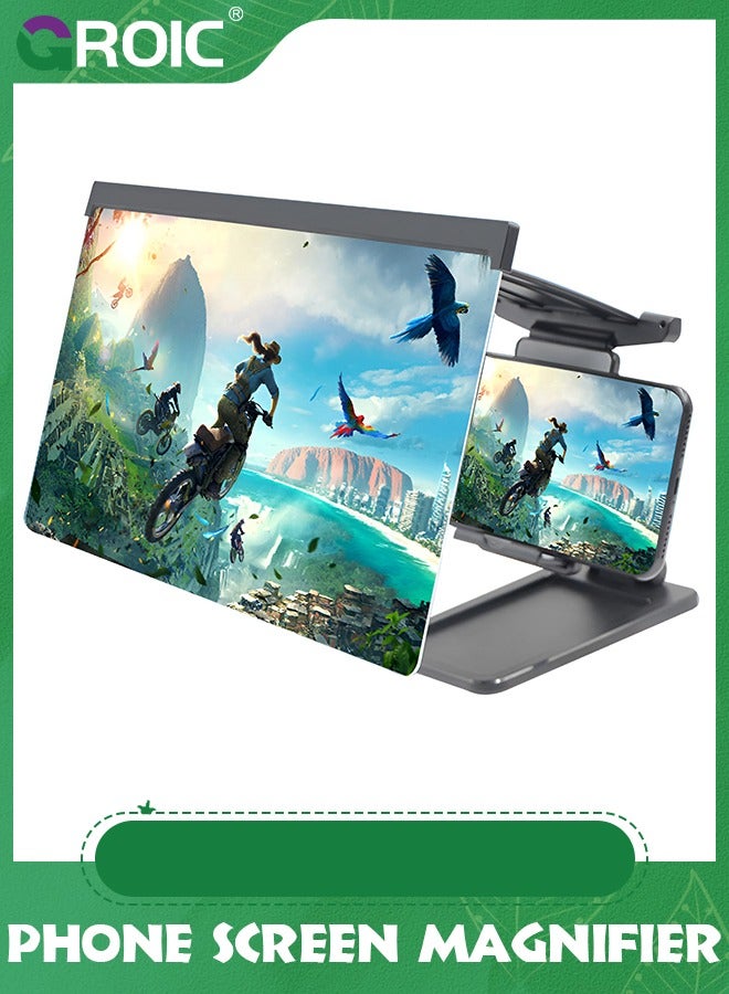 GROIC 12" Screen Magnifier for Cell Phone-Phone Screen Magnifier, Durable 3D Magnifier with Foldable Stand, Projector Screen for Videos and Games, Screen Amplifier, Magnifying Glass for Smartphones - Image 1