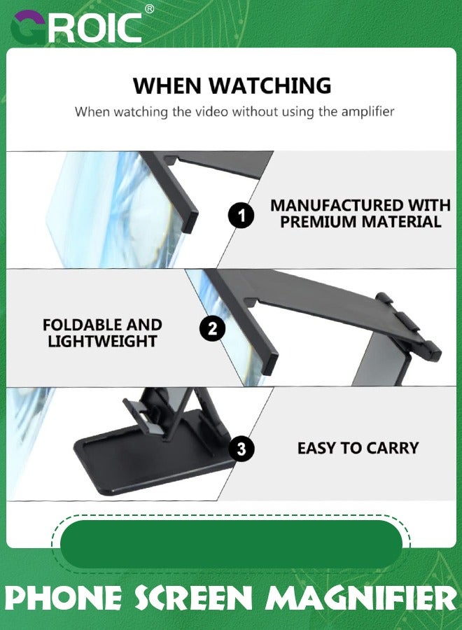 GROIC 12" Screen Magnifier for Cell Phone-Phone Screen Magnifier, Durable 3D Magnifier with Foldable Stand, Projector Screen for Videos and Games, Screen Amplifier, Magnifying Glass for Smartphones - Image 4