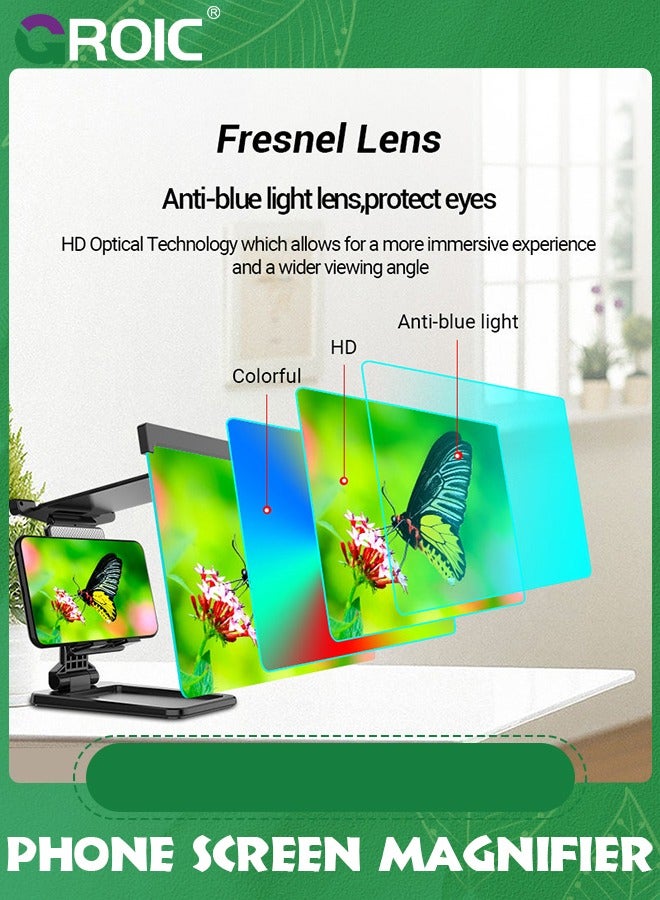 GROIC 12" Screen Magnifier for Cell Phone-Phone Screen Magnifier, Durable 3D Magnifier with Foldable Stand, Projector Screen for Videos and Games, Screen Amplifier, Magnifying Glass for Smartphones - Image 5