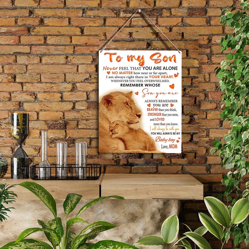 YCYD To My Son Wooden Hanging Sign from Mom Son Gifts Family Wall Decor for Bedroom Living Room Birthday Christmas Thanksgiving Gifts for Son Wall Art Gifts for Boys Room 8 x 10 Inches - Image 2