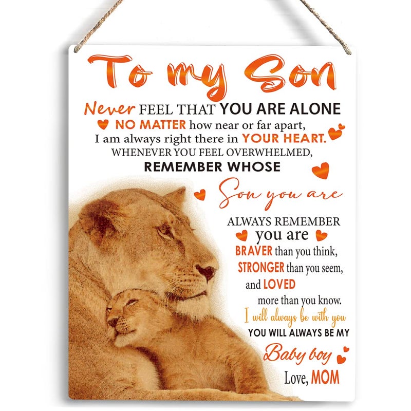 YCYD To My Son Wooden Hanging Sign from Mom Son Gifts Family Wall Decor for Bedroom Living Room Birthday Christmas Thanksgiving Gifts for Son Wall Art Gifts for Boys Room 8 x 10 Inches - Image 1