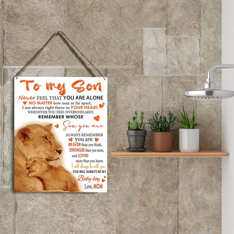 YCYD To My Son Wooden Hanging Sign from Mom Son Gifts Family Wall Decor for Bedroom Living Room Birthday Christmas Thanksgiving Gifts for Son Wall Art Gifts for Boys Room 8 x 10 Inches - Image 5