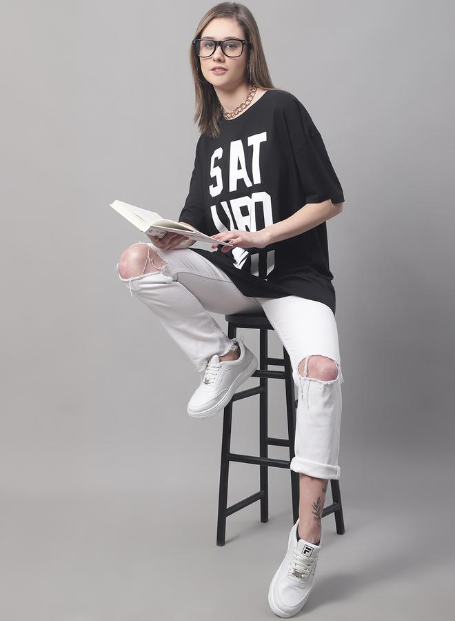 Take Two Women Black Oversized Slogan Print T-Shirt - Image 5