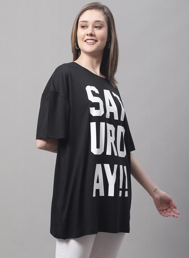 Take Two Women Black Oversized Slogan Print T-Shirt - Image 4