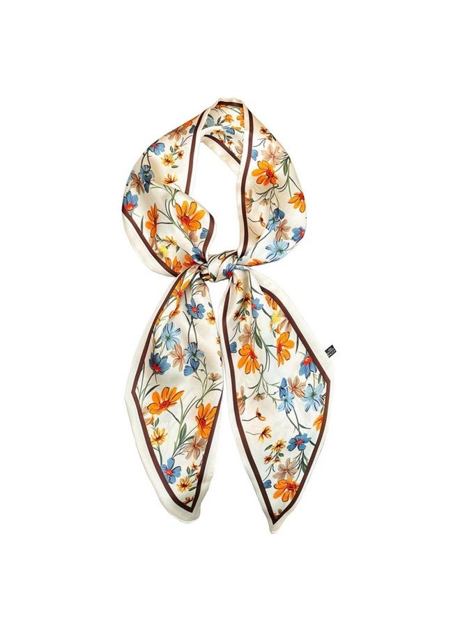 PALAY® Women Silk Scarf Women's Fashion Floral Ladies Long Silk Tie 59'' Narrow Silk Scarf Ladies Cravats Silk Neck Scarf for Suit, Blazers, Shirts, Gift for Ladies - Image 1
