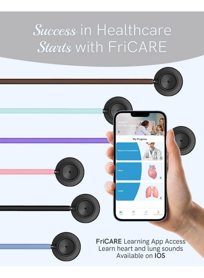 فري كير سماعة الطبيب ثنائية الرأس من FriCARE - سماعات طبية للممرضات وطلاب التمريض الطبي والمسعفين/فنيي الطوارئ الطبية/الممرضين المرخصين/الممرضات المساعدين - متوافقة مع FSA/HSA، أنبوب أسود غير لامع، قطعة صدرية سوداء غير لامعة  - Image 4