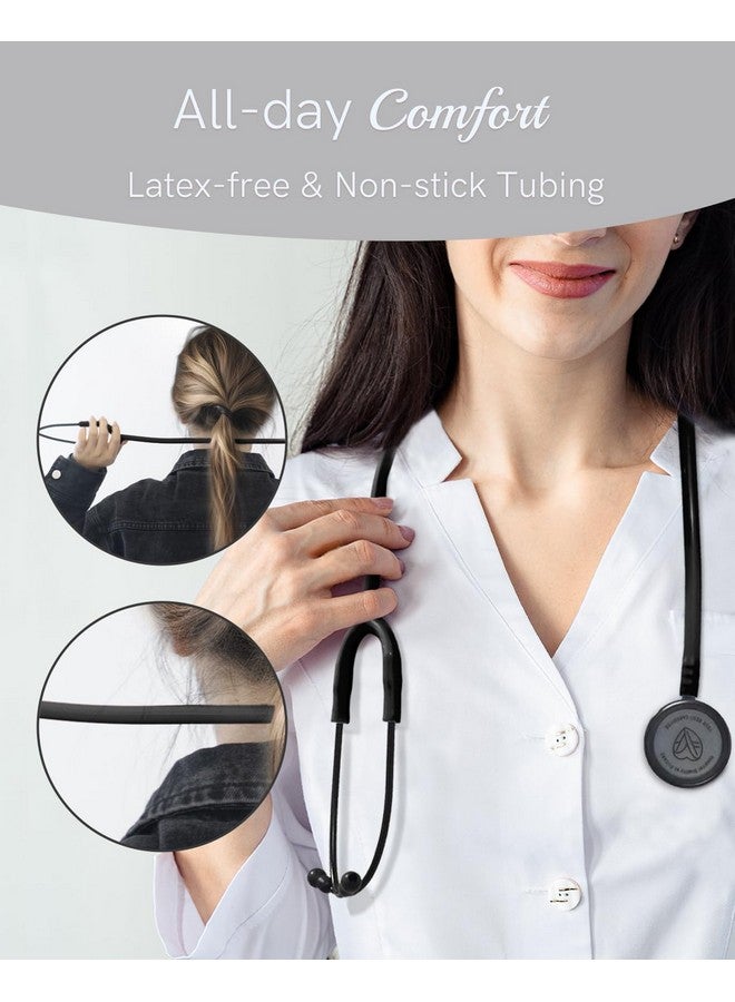 فري كير سماعة الطبيب ثنائية الرأس من FriCARE - سماعات طبية للممرضات وطلاب التمريض الطبي والمسعفين/فنيي الطوارئ الطبية/الممرضين المرخصين/الممرضات المساعدين - متوافقة مع FSA/HSA، أنبوب أسود غير لامع، قطعة صدرية سوداء غير لامعة  - Image 3