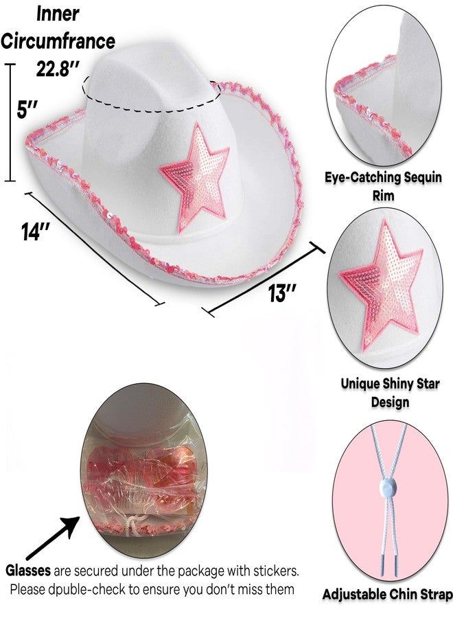 Funcredible White Cowboy Hat and Glasses - Preppy Cowgirl Hat with Star - Sparkly Cowboy Hats - Cowgirl Outfit Accessories for Women and Girls - Image 2