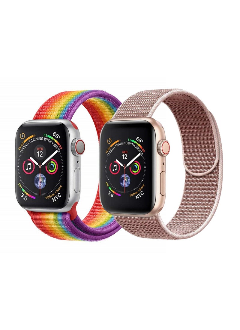 YOMNA Nylon Sport Loop Band Strap 40/44/41/45mm For Apple Watch Series Pink Sand Strap with Pride/Rainbow Strap(set of 2)  - Image 1