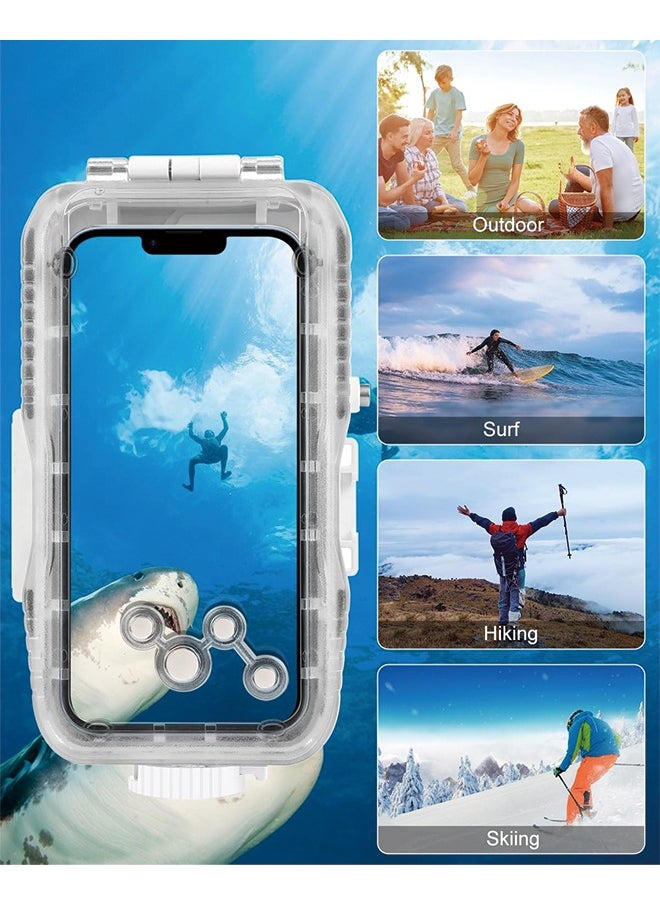 PULUZ - PULUZ 40m/130ft Waterproof Diving Case for iPhone 15 Pro Max/15 Plus /14 Plus / 14 Pro Max / 13 Pro Max /12 Pro Max/for Surfing Snorkeling Floating Photo Video Taking Underwater Housing Cover White - Image 1
