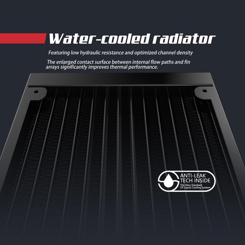 RUIX NC360 ARGB AIO CPU Liquid Cooler, 360mm High-Performance Water Cooling with High-Speed Ceramic Bearing Pump, 3X PWM ARGB Fans, Intel LGA 1851/1700/1200/115X/2011, AMD AM5/AM4 - Black - Image 5