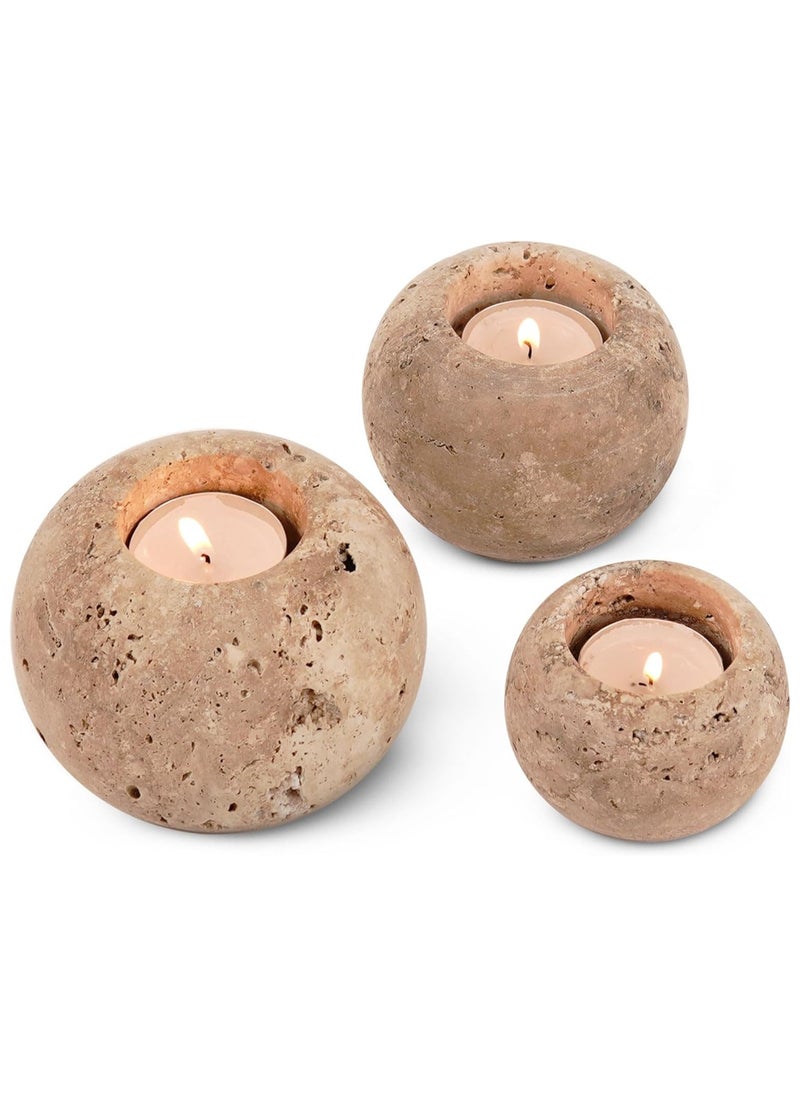 RADICALn Radicaln Marble Tealight Candle Holder 3'' Inches Travertine Handmade Votive Candle Holders for Tea Party Decorations - Candle Containers Table Centerpieces- Candle Holders  - Image 1
