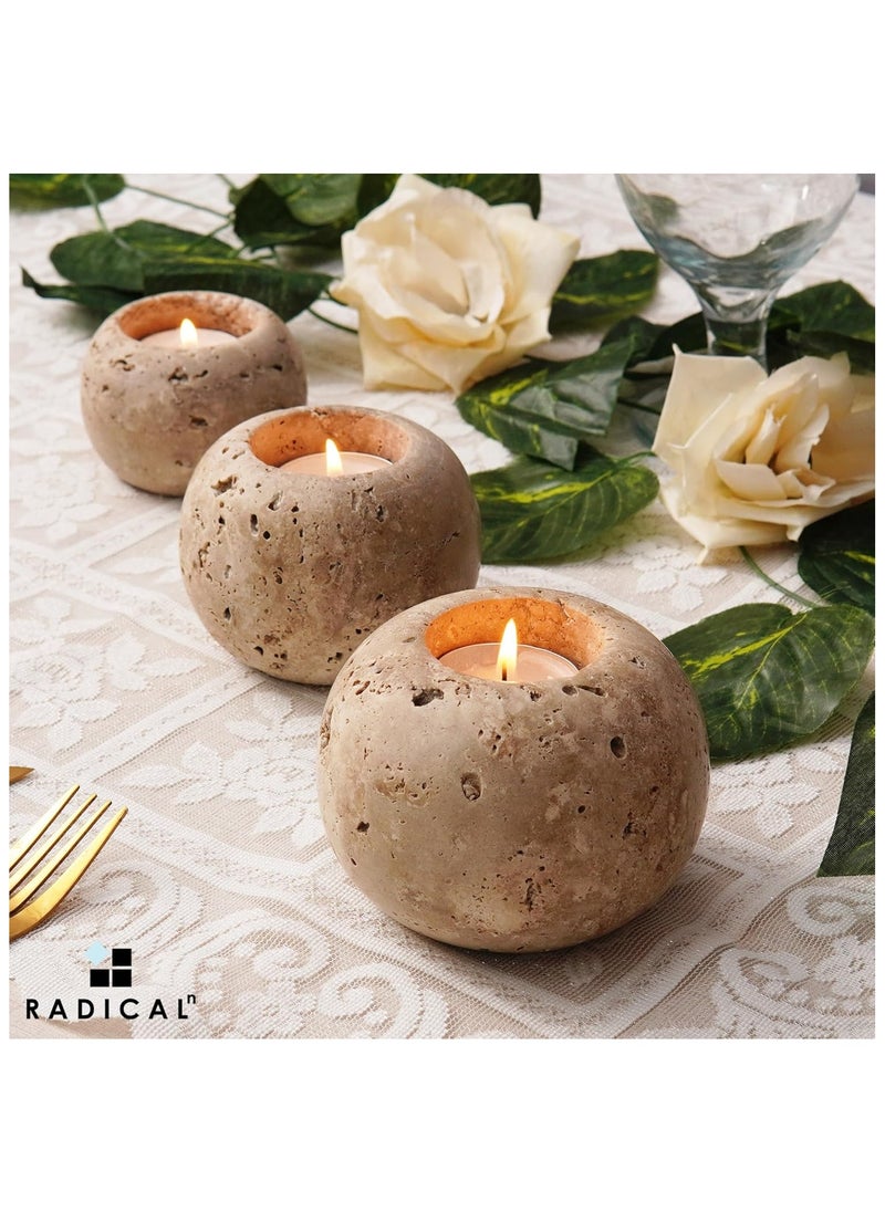 RADICALn Radicaln Marble Tealight Candle Holder 3'' Inches Travertine Handmade Votive Candle Holders for Tea Party Decorations - Candle Containers Table Centerpieces- Candle Holders  - Image 2