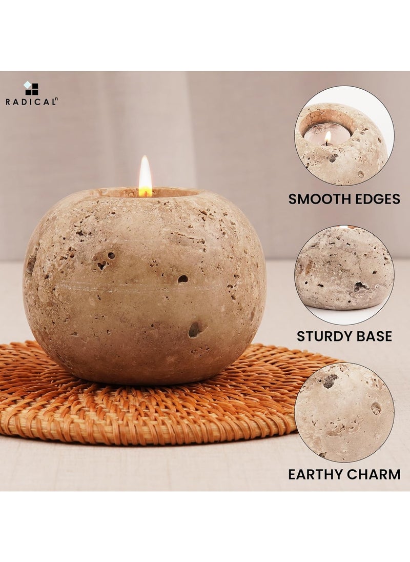 RADICALn Radicaln Marble Tealight Candle Holder 3'' Inches Travertine Handmade Votive Candle Holders for Tea Party Decorations - Candle Containers Table Centerpieces- Candle Holders  - Image 3