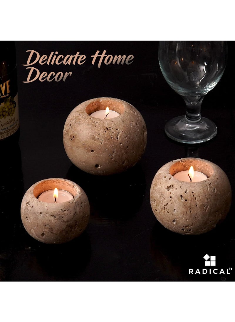 RADICALn Radicaln Marble Tealight Candle Holder 3'' Inches Travertine Handmade Votive Candle Holders for Tea Party Decorations - Candle Containers Table Centerpieces- Candle Holders  - Image 5
