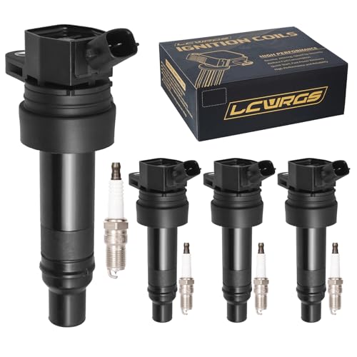 LCWRGS مجموعة من 4 حزم لفائف الإشعال وشمعات إيريديوم تناسب 1.6 L4 كيا سول ريو هيونداي فيلوسير أكسنت 2012 2013 2014 2015 2016 2017 2018 2019 لفائف شمعات تحل محل UF652 - Image 1