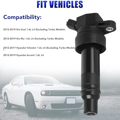 LCWRGS مجموعة من 4 حزم لفائف الإشعال وشمعات إيريديوم تناسب 1.6 L4 كيا سول ريو هيونداي فيلوسير أكسنت 2012 2013 2014 2015 2016 2017 2018 2019 لفائف شمعات تحل محل UF652 - Image 3