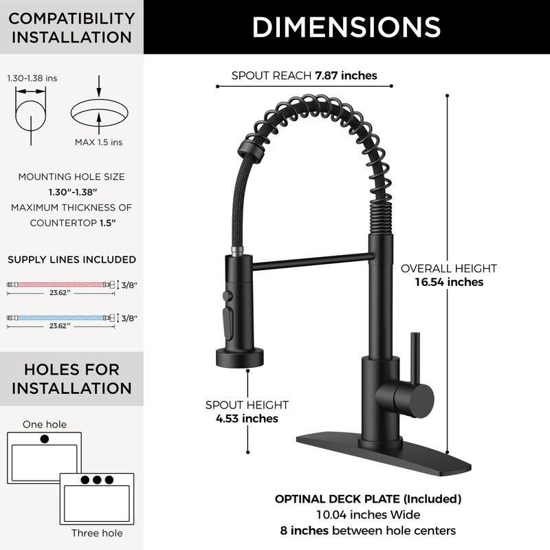 FORIOUS Black Kitchen Faucets with Sprayer, Stainless Steel Sink Faucet Single Handle with Deck Plate, Commercial Classic Spring Faucet for Kitchen Sink, Bar & Prep Sinks, Laundry RV Camper - Image 2