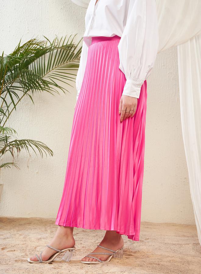 SASSAFRAS Pleated A-Line Satin Maxi Skirt - Image 3
