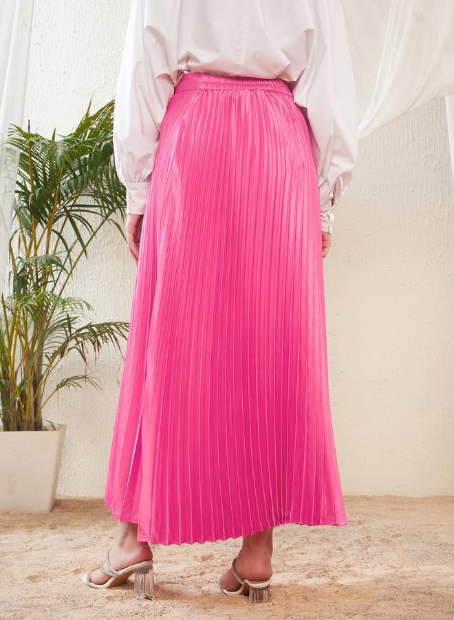SASSAFRAS Pleated A-Line Satin Maxi Skirt - Image 5