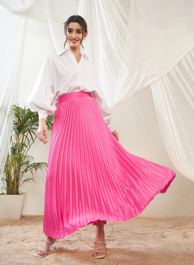 SASSAFRAS Pleated A-Line Satin Maxi Skirt - Image 1
