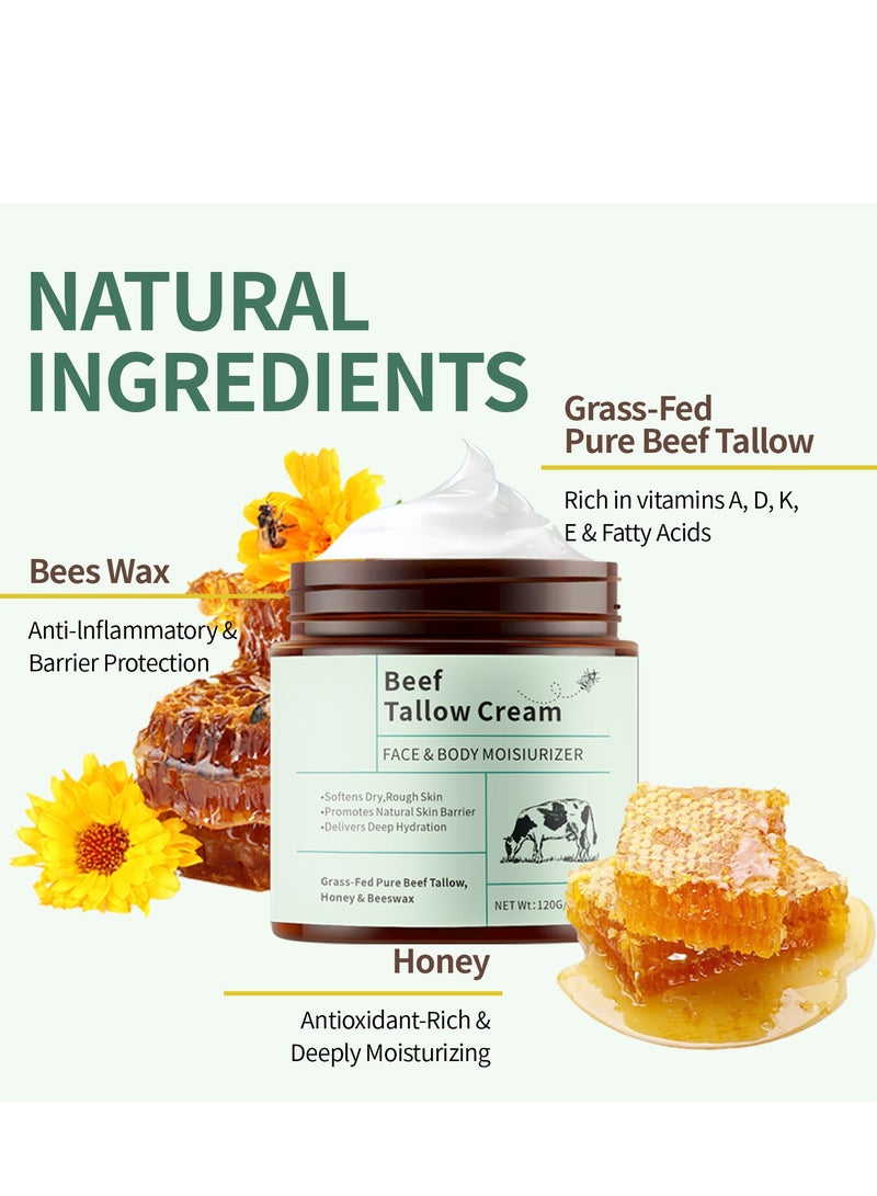 Generic Beef Tallow and Honey Balm, Beef Tallow for Skin, Face u0026 Body Moisturiser with Grass-Fed Pure Beef Tallow, Honey Beeswax, Whipped Tallow Cream Delivers Deep Hydration Skin 120G - Image 2