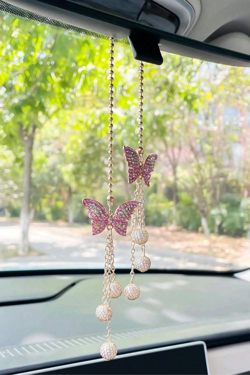 Car Decoration – A hanging car ornament featuring a butterfly design adorned with sparkling rhinestones, adding a distinctive and elegant touch to your car’s interior décor. - Image 1
