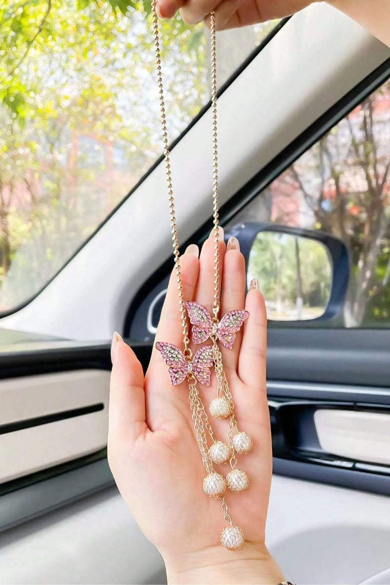 Car Decoration – A hanging car ornament featuring a butterfly design adorned with sparkling rhinestones, adding a distinctive and elegant touch to your car’s interior décor. - Image 2