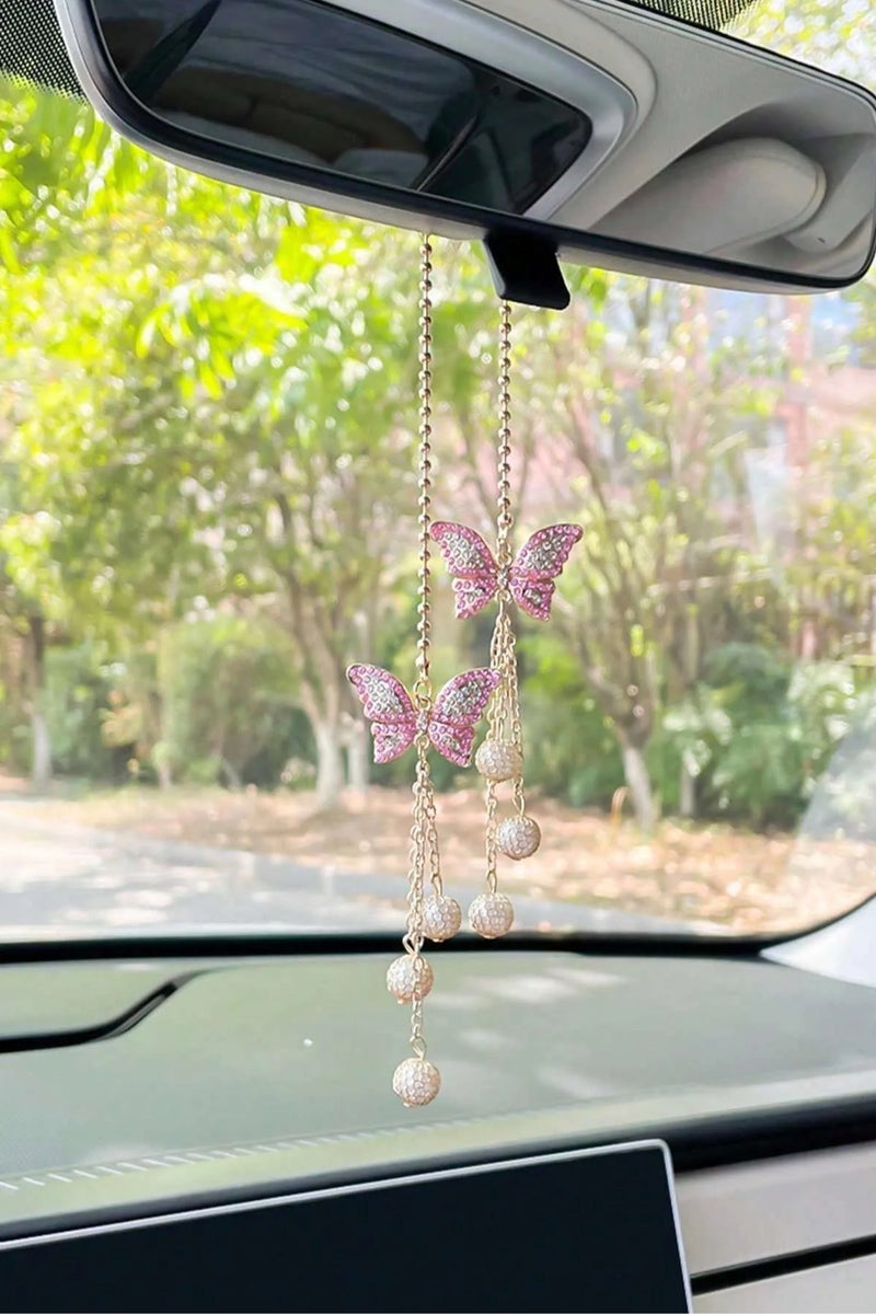Car Decoration – A hanging car ornament featuring a butterfly design adorned with sparkling rhinestones, adding a distinctive and elegant touch to your car’s interior décor. - Image 3