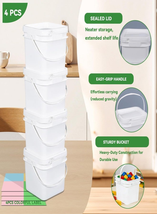 UMETASS Food Storage Buckets with Lids - 4 Set Square Clear Plastic Containers, Airtight Pressure Seal & Handle for Kitchen Freezer Prep (White, 68 oz) - Image 4