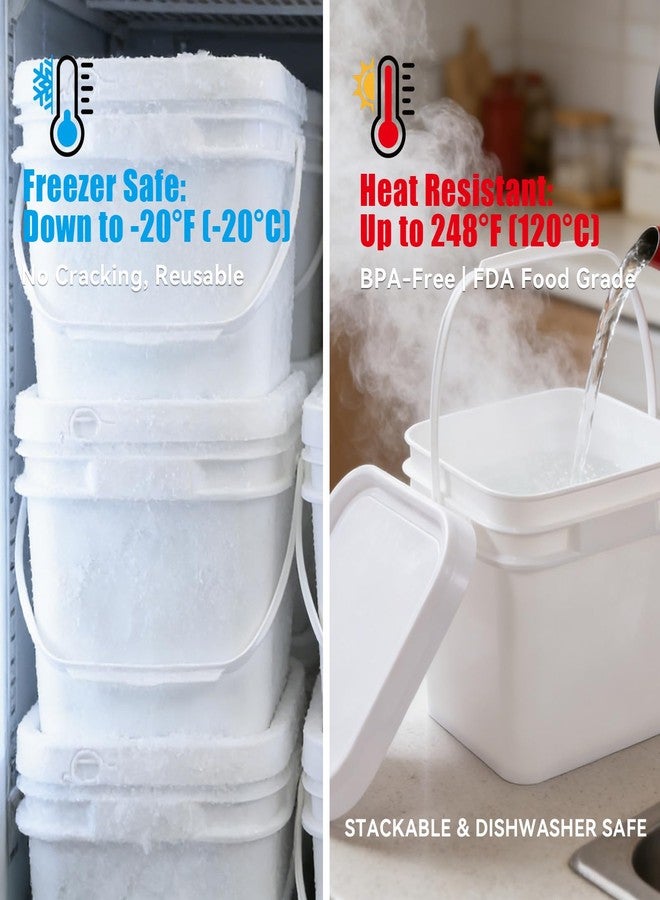 UMETASS Food Storage Buckets with Lids - 4 Set Square Clear Plastic Containers, Airtight Pressure Seal & Handle for Kitchen Freezer Prep (White, 68 oz) - Image 5