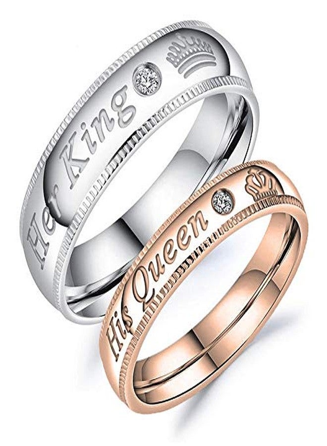 VIEN, Stainless Steel Her King His Queen Adjustable Couple Rings for Lovers, Men, Women, and Your Valentine (Silver)