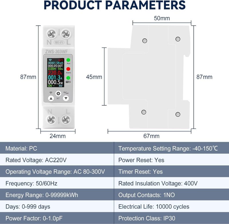 Smart Energy Meter 1pc White WiFi-enabled For Smart Monitoring And Control Digital Electricity Meter - Mobile Remote Control Via Smartphone App LCD Digital Meter For Home Industrial Electrical Monitor - Image 2