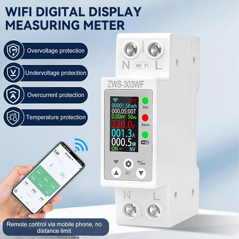Smart Energy Meter 1pc White WiFi-enabled For Smart Monitoring And Control Digital Electricity Meter - Mobile Remote Control Via Smartphone App LCD Digital Meter For Home Industrial Electrical Monitor - Image 1