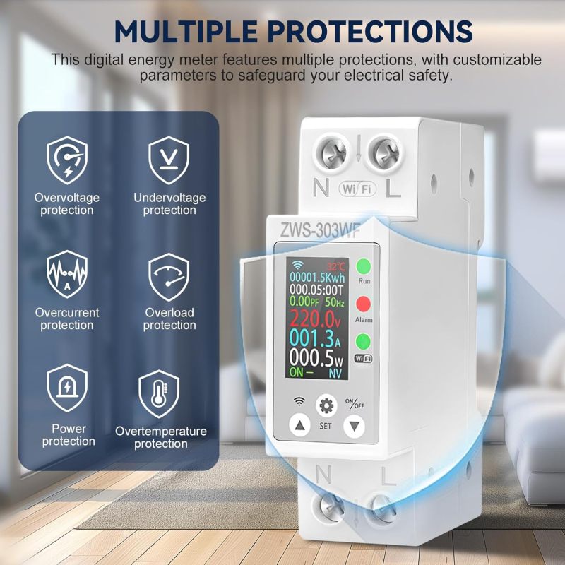 Smart Energy Meter 1pc White WiFi-enabled For Smart Monitoring And Control Digital Electricity Meter - Mobile Remote Control Via Smartphone App LCD Digital Meter For Home Industrial Electrical Monitor - Image 3