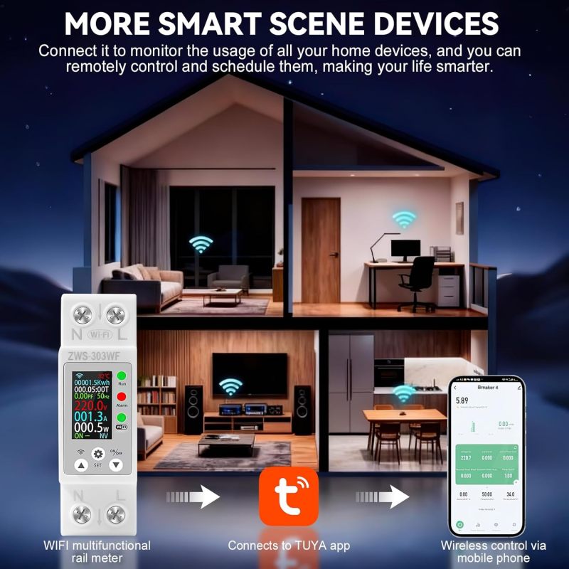 Smart Energy Meter 1pc White WiFi-enabled For Smart Monitoring And Control Digital Electricity Meter - Mobile Remote Control Via Smartphone App LCD Digital Meter For Home Industrial Electrical Monitor - Image 5