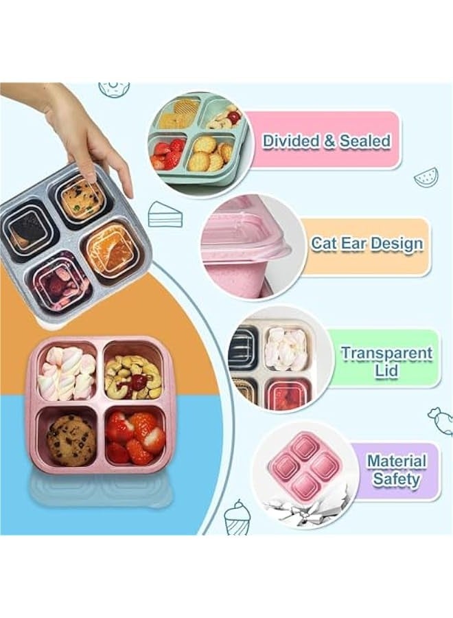 بيوينتي 4 قطع Bento صندوق الغداء ، قش القمح من الدرجة الغذائية PP 4 مقصورة Bento Box ، صندوق وجبات خفيفة قابلة لإعادة الاستخدام للبالغين والأطفال ، حاويات إعداد الوجبات للمدرسة ، العمل ، السفر ، المجمد وغسالة الصحون آمنة - Image 5