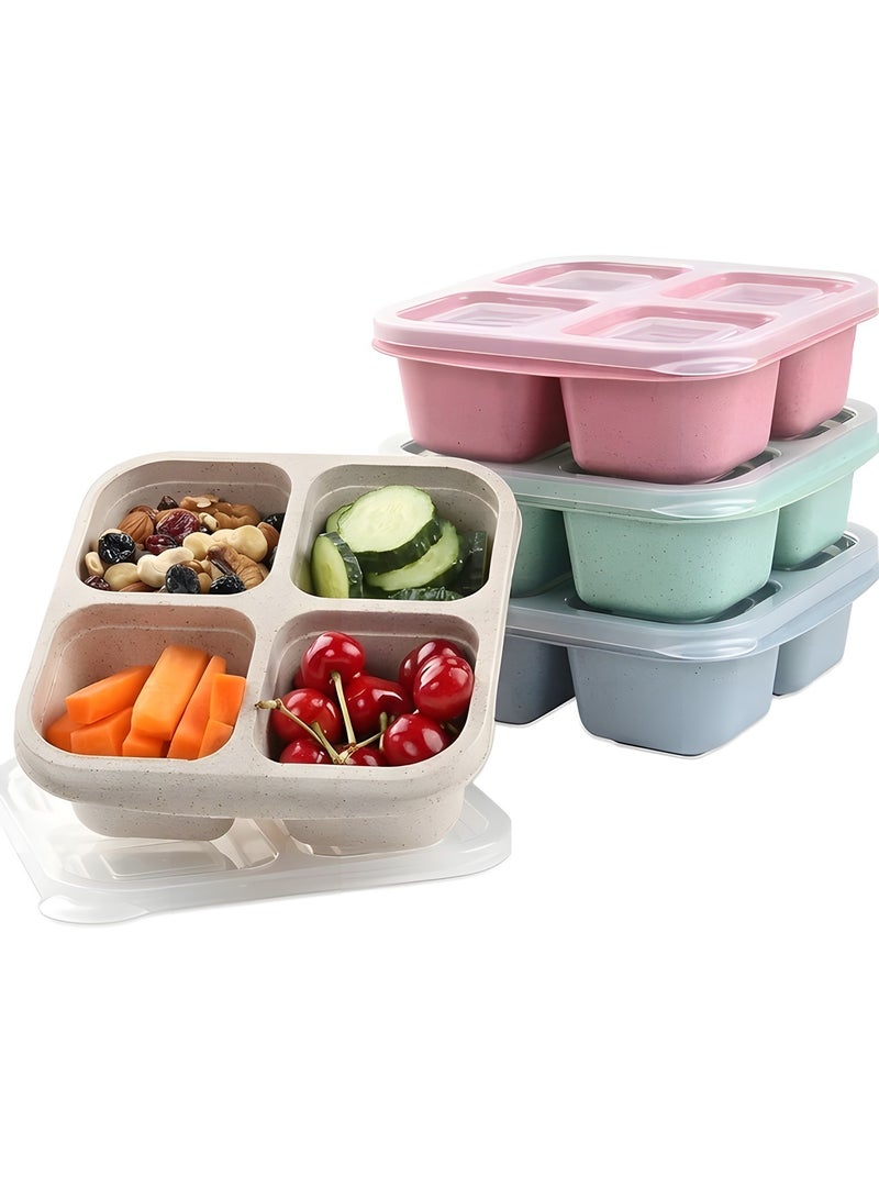 Beauenty 4 Pcs Bento Lunch Box, Food-Grade Wheat Straw PP 4-Compartment Bento Box, Reusable Snack Box for Adults and Kids, Meal Prep Containers for School, Work, Travel, Freezer and Dishwasher Safe - Image 1